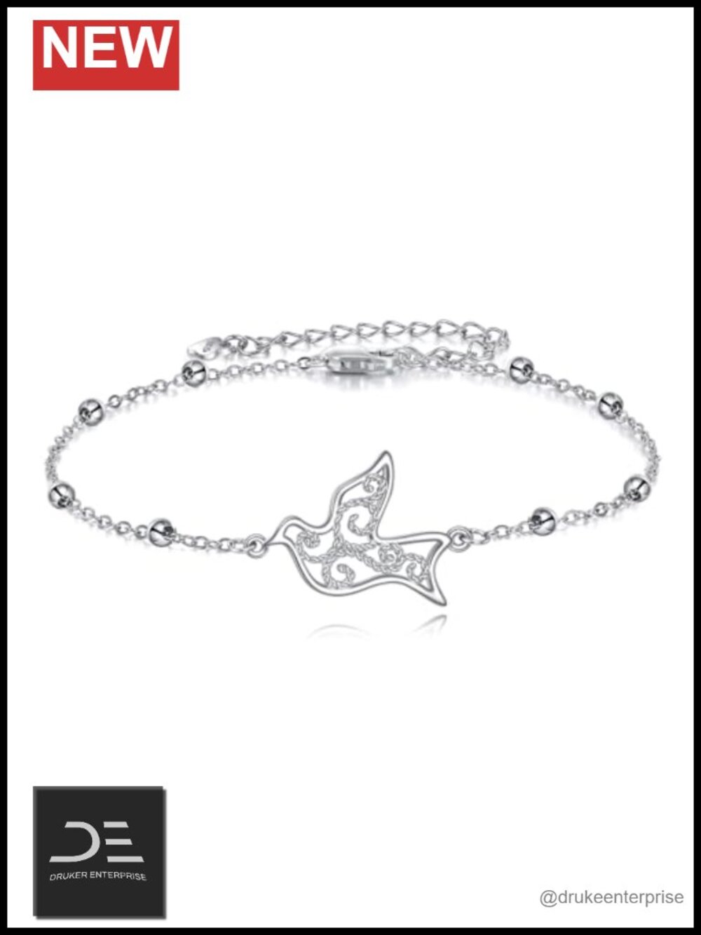 925 Sterling Silver Dove Charm Bracelet for Women, Peace Bird Link Chain